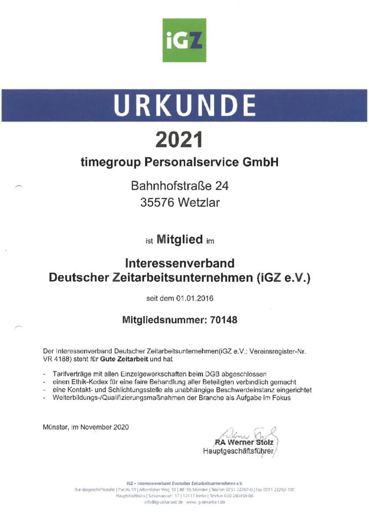 iGZ-Urkunde 2021